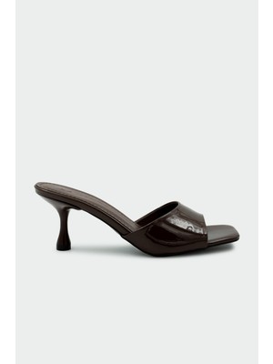 Laminta Perry Küt Burun Acı Kahve Kadın Topuklu Terlik