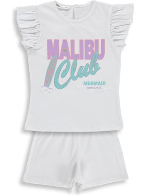 Civil Girls Malibu Baskılı Şortlu 2-5 Yaş Takım - Kırık Beyaz