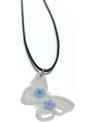 Zero Land Gld-Spt- Unutma Beni Çiçeği Kelebek Epoksi Kolye-Beyaz