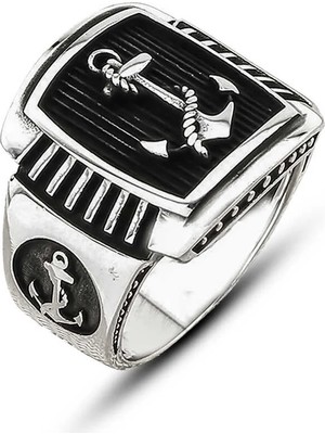 Inure Jewelry Gümüş Deniz Çapası Armalı Erkek Yüzük