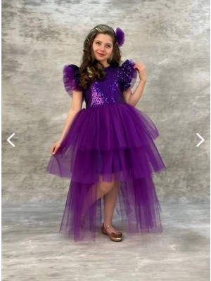 Rapapa Pullu Fiyonk Kuyruklu Kız Çocuk Elbise Abiye 09081