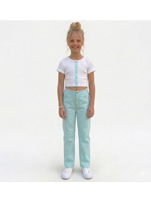 Dmb Kız Çocuk Yüksek Bel Geniş Paça Kumaş PANTOLON-TURKUAZ-50893
