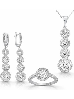 Inure Jewelry Gümüş Sıralı Dört Taş Bayan Set