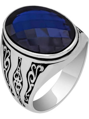 Inure Jewelry Gümüş Mavi Zirkon Taşlı Erkek Yüzük