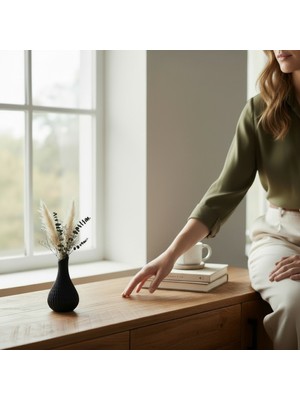 Major Hobi Modern Siyah 3D Baskı Dekoratif Vazo 19 cm Minimal Tasarım