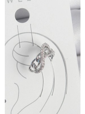 Uslucan Alışveriş Pirinç Gümüş Renk Zirkon Taşlı Zincir Sonsuzluk Model Kadın Kıkırdak Küpe