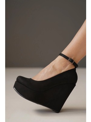 Ayakkabı Ateşi Siyah Süet Dolgu Topuklu Bot Kadın Suni Deri Jurdan Taban