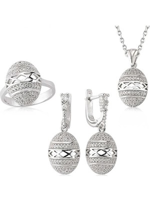 Inure Jewelry Gümüş Zirkon Taşlı Oval Bayan Set