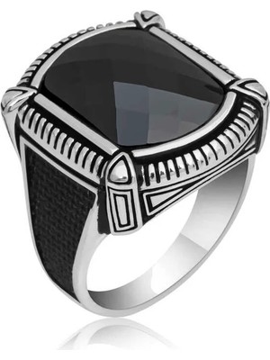 Inure Jewelry Gümüş Siyah Zirkon Taşlı Erkek Yüzük