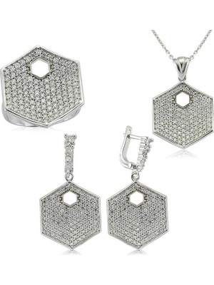 Inure Jewelry Gümüş Zirkon Taşlı Altıgen Bayan Set