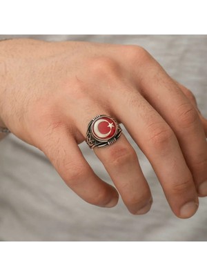 Inure Jewelry Gümüş Ay Yıldız Erkek Yüzük