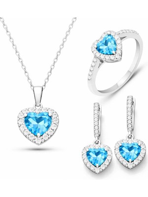 Inure Jewelry Gümüş Turkuaz Taşlı Kalpli Kadın Set
