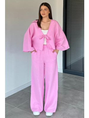 Gülseli Kadın Ön Bağlamalı Kısa Kimono Bel Lastikli Pantolon Ikili Takım P-00020973