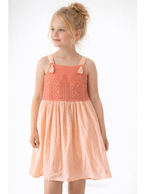 Rapapa Kız Çocuk Askılı Elbise  Dantel Detaylı Yazlık Rahat ELBISE-1675