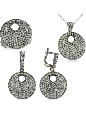 Inure Jewelry Gümüş Zirkon Taşlı Yuvarlak Bayan Set