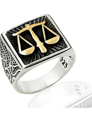 Inure Jewelry Gümüş Adalet Terazisi Erkek Yüzük