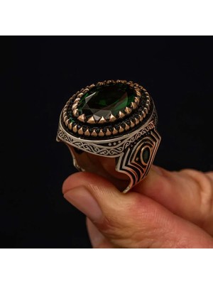 Inure Jewelry Gümüş Yeşil Zirkon Taşlı Erkek Yüzük