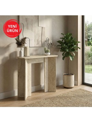 Feyza Design Modern Traverten Dresuar - 90 cm Ekru Antre ve Oturma Odası Mobilyası