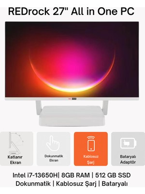 Redrock Foldline I7 13650H, 8gb, 512GB, Katlanır 27" Dokunmatik Ekran, Bataryalı Adaptör, Kablosuz Telefon Şarjı Özelliği, Wireles Kb&mo, All-In-One Pc