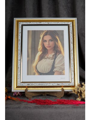 20X25 Şık ve Modern Beyaz ve Altın Yaldızlı, Her Eve Uyumlu Fotoğraf Çerçevesi (Fotoğraf Bizden).