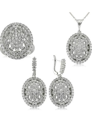 Inure Jewelry Gümüş Beyaz Taşlı Bayan Set