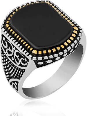 Inure Jewelry ​gümüş Oniks Taşlı Desenli Erkek Yüzük