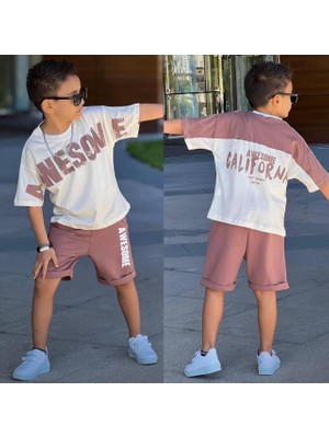 Wikiboom Erkek Çocuk Penye Süprem Şortlu Takım Alt Üst Takım 11661 Vizon