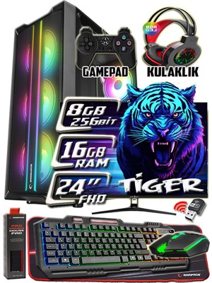 Warbox Tiger 8gb Ekran Kartı RX580 Ddr5 Xeon X5650 16GB Ram 256GB SSD 250GB HDD 24" Monitör Gaming Takım Bilgisayar