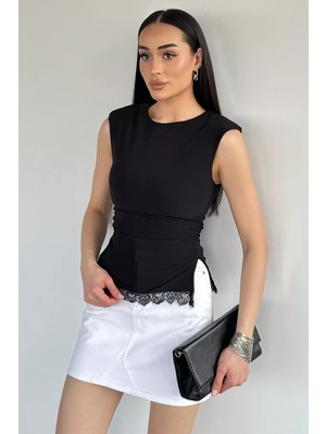 Gülseli Kadın Omuz Vatkalı Yanlar Büzgülü Dantel Detaylı Bluz P-00020988