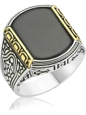 Inure Jewelry Gümüş Siyah Taşlı Erkek Yüzük