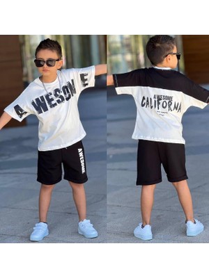 Wikiboom Erkek Çocuk Penye Süprem Şortlu Takım Alt Üst Takım 11661 Siyah