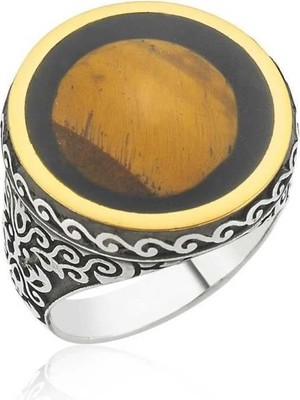 Inure Jewelry Gümüş Kaplan Gözü Erkek Yüzük