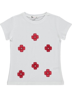 Civil Girls Çiçekli 4-9 Yaş Tişört - Kırık Beyaz