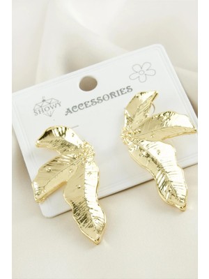 Zero Land Gld-Spt- Yaprak Metal Küpe - Sarı