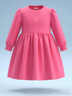 Civil Girls Kalp Nakışlı 2-5 Yaş Elbise - Pembe