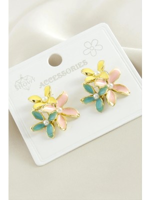 Zero Land Gld-Spt- Çiçek Mineli Küpe - Ebruli