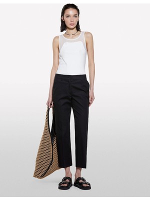 Sisley Streç Pamuklu Normal Bel Straight Fit Pantolon Kadın Siyah Pantolon - 325P4ENMLE02X