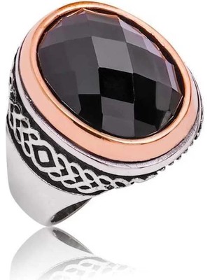 Inure Jewelry Gümüş Siyah Kesme Taşlı Erkek Yüzük