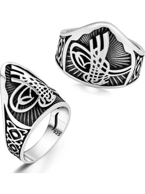 Inure Jewelry ​​gümüş Osmanlı Tuğrası Başparmak Erkek Yüzük
