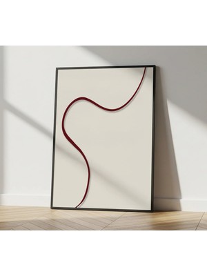 Rosaart Minimal Bordo Soyut Ahşap Çerçeveli Tablo–modern Akışkan Form Krem Zemin- Duvar Dekoru