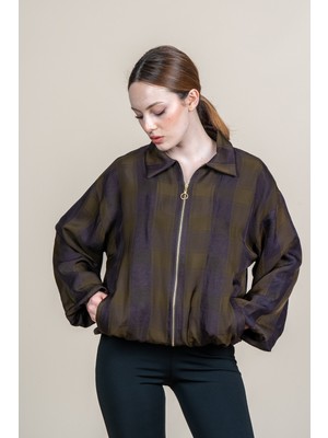 MissVina Ekose Desen Bel Lastikli Spor Bomber Ceket 8636