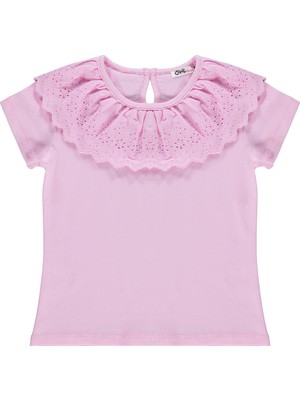Civil Girls Yakası Fırfırlı 4-9 Yaş Tişört - Pembe