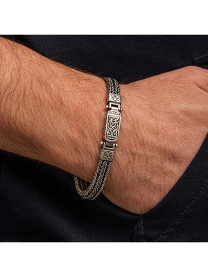 Inure Jewelry Gümüş Oksitli Desenli Erkek Bileklik