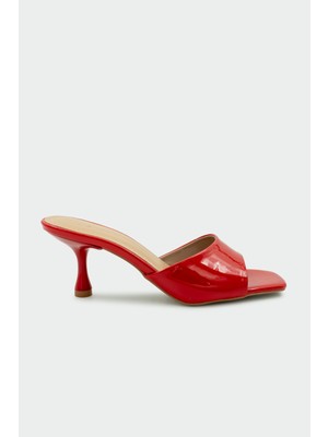 Laminta Perry Küt Burun Kırmızı Rugan Kadın Topuklu Terlik