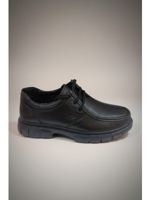 Modayak Ata Siyah Bağcıklı Hakiki Deri Günlük Erkek Ayakkabı