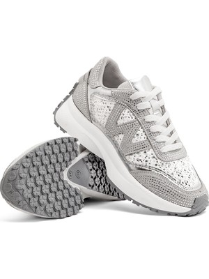 Modabuymus Beyaz Gri Renk Taşlı Rahat Sneaker Günlük Spor Ayakkabı Todow
