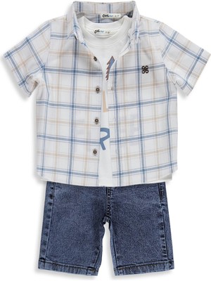 Civil Boys Ekose Gömlekli Şortlu 3'lü 2-5 Yaş Takım - Mavi