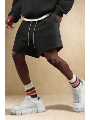 Tarz Cool Erkek Oversize Cepli Penye Şort Lastikli Beli Ayarlanabilir Rahat Kesim Şort