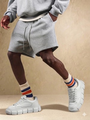 Tarz Cool Erkek Oversize Cepli Penye Şort Lastikli Beli Ayarlanabilir Rahat Kesim Şort