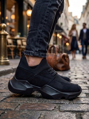 BOA 403 Yumuşak Triko Dokulu Yüksek Taban Siyah Spor Ayakkabı